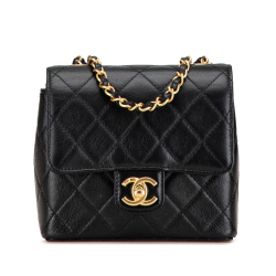 Chanel B Chanel Black Goatskin Leather Mini Square Classic Retro Flap Italy