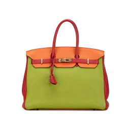 Hermès AB Hermès Green Calf Leather Special Order Tricolor Togo Birkin Retourne 35 France