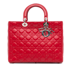 Christian Dior B Dior Red Lambskin Leather Leather Large Lambskin Cannage Lady Dior Italy