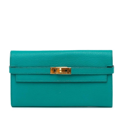 Hermès AB Hermès Blue Turquoise Goatskin Leather Chevre Mysore Kelly Longue Wallet France