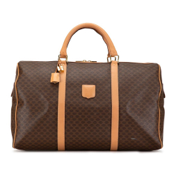 Celine B Celine Brown Coated Canvas Fabric Macadam Travel Bag Italy