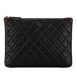 Chanel B Chanel Black Caviar Leather Leather Medium Quilted Caviar O Case Clutch Italy