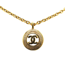 Chanel AB Chanel Gold Gold Plated Metal CC Round Pendant Necklace France