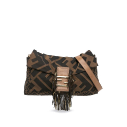 Fendi B Fendi Brown Canvas Fabric Zucca Fringe Crossbody Italy