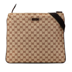 Gucci B Gucci Brown Beige Canvas Fabric GG Crossbody Italy