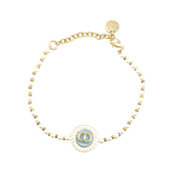 Christian Dior B Dior Gold Pearl with White Pearl Gold Plated Metal Faux Pearl CD Logo Charm Bracelet Italy