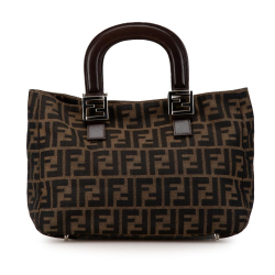 Fendi B Fendi Brown Canvas Fabric Zucca Twins Tote Italy