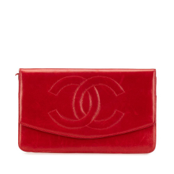 Chanel B Chanel Red Lambskin Leather Leather CC Lambskin Long Wallet France