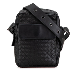 Bottega Veneta B Bottega Veneta Black Calf Leather Intrecciato Crossbody Italy