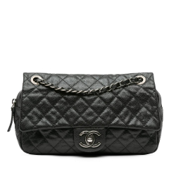 Chanel B Chanel Black Caviar Leather Leather Medium Quilted Caviar Easy Flap Italy