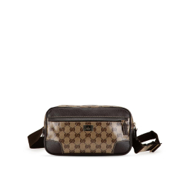 Gucci AB Gucci Brown Beige Coated Canvas Fabric GG Crystal Belt Bag Italy