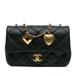 Chanel B Chanel Black Lambskin Leather Leather Mini Quilted Lambskin Heart Charms Flap Italy