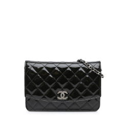 Chanel B Chanel Black Patent Leather Leather Quilted Patent Brilliant Wallet On Chain Italy