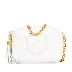 Chanel B Chanel White Lambskin Leather Leather CC Quilted Lambskin Tassel Camera Bag Italy