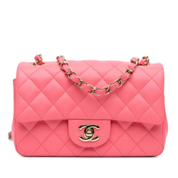 Chanel AB Chanel Pink Lambskin Leather Leather Mini Rectangular Classic Lambskin Single Flap Italy