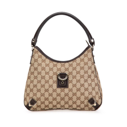 Gucci AB Gucci Brown Canvas Fabric GG Abbey D Ring Shoulder Bag Italy