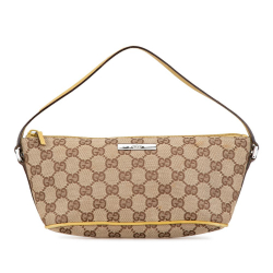 Gucci B Gucci Brown Beige Canvas Fabric GG Boat Italy