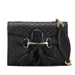 Gucci AB Gucci Black Calf Leather Mini Microguccissima Emily Crossbody Italy