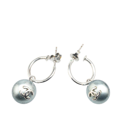 Chanel B Chanel Silver Silver Metal Swing Faux Pearl Push Back Earrings France