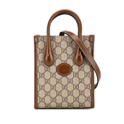 Gucci AB Gucci Brown Beige Coated Canvas Fabric Mini GG Supreme Interlocking G Satchel Italy