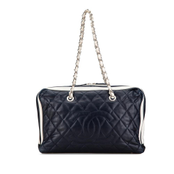 Chanel B Chanel Black with White Ivory Calf Leather Quilted skin Venice Shoulder Bag Italy