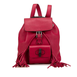 Gucci AB Gucci Red Calf Leather Bamboo Daily Backpack Italy