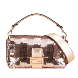 Fendi B Fendi Pink Rose Gold Mesh Fabric Pequin Sequin Baguette Satchel Italy