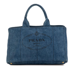 Prada B Prada Blue Denim Denim Fabric Canapa Logo Satchel Italy