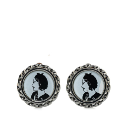 Chanel B Chanel Silver Silver Metal Plated Mademoiselle Coco Profile Clip on Earrings France