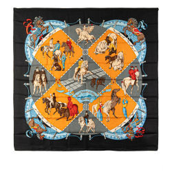 Hermès B Hermès Black with Multi Silk Fabric Musee Vivant du Cheval Chantilly Scarf France