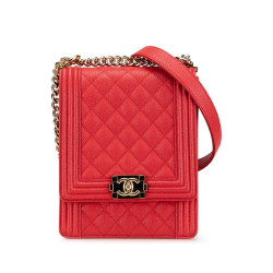 Chanel AB Chanel Red Caviar Leather Leather Quilted Caviar North South Boy Flap Italy