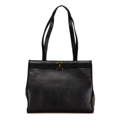 Salvatore Ferragamo B Ferragamo Black Calf Leather Vara Embossed Tote Italy