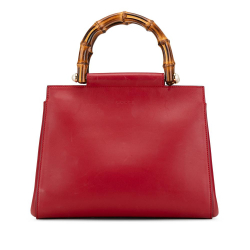 Gucci B Gucci Red Calf Leather Small Bamboo Nymphaea Satchel Italy