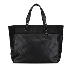 Chanel B Chanel Black Coated Canvas Fabric Large Paris Biarritz Tote Italy