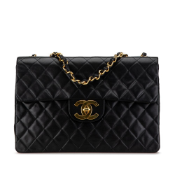 Chanel B Chanel Black Lambskin Leather Leather Maxi XL Classic Lambskin Single Flap France