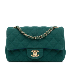 Chanel B Chanel Green Cotton Fabric Mini Rectangular Classic Jersey Single Flap France