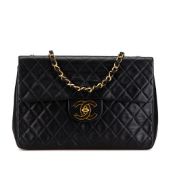 Chanel B Chanel Black Lambskin Leather Leather Maxi XL Classic Lambskin Single Flap France