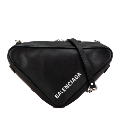 Balenciaga AB Balenciaga Black Calf Leather Triangle Chain Crossbody Italy