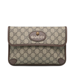 Gucci AB Gucci Brown Beige Coated Canvas Fabric GG Supreme Neo Vintage Belt Bag Italy