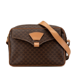 Celine B Celine Brown Coated Canvas Fabric Macadam Crossbody Italy