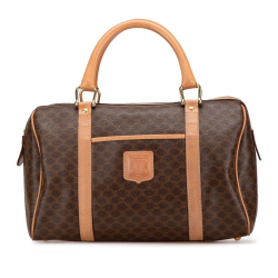 Celine B Celine Brown Coated Canvas Fabric Macadam Boston Bag Italy