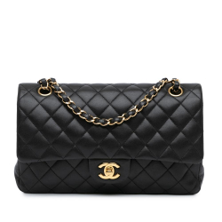 Chanel B Chanel Black Lambskin Leather Leather Medium Classic Lambskin Double Flap France