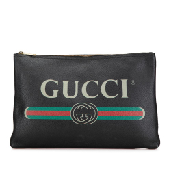 Gucci AB Gucci Black Calf Leather Gucci Logo Clutch Bag Italy