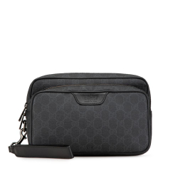 Gucci AB Gucci Black Coated Canvas Fabric GG Supreme Clutch Italy