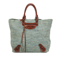 Balenciaga B Balenciaga Blue Light Blue Raffia Natural Material Motocross Classic Tote Italy