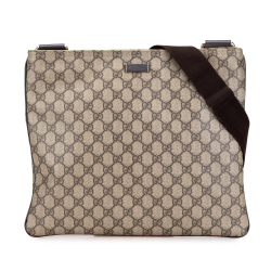 Gucci AB Gucci Brown Beige Coated Canvas Fabric GG Supreme Crossbody Italy