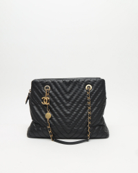 Chanel Chevron CC Surpique Charm Tote Bag