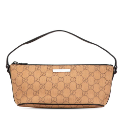 Gucci AB Gucci Brown Beige Canvas Fabric GG Boat Italy