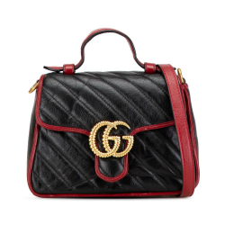 Gucci AB Gucci Black Calf Leather Mini GG Marmont Torchon Top Handle Bag Italy