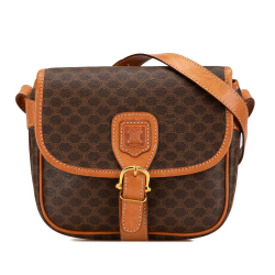 Celine B Celine Brown Coated Canvas Fabric Macadam Crossbody Italy